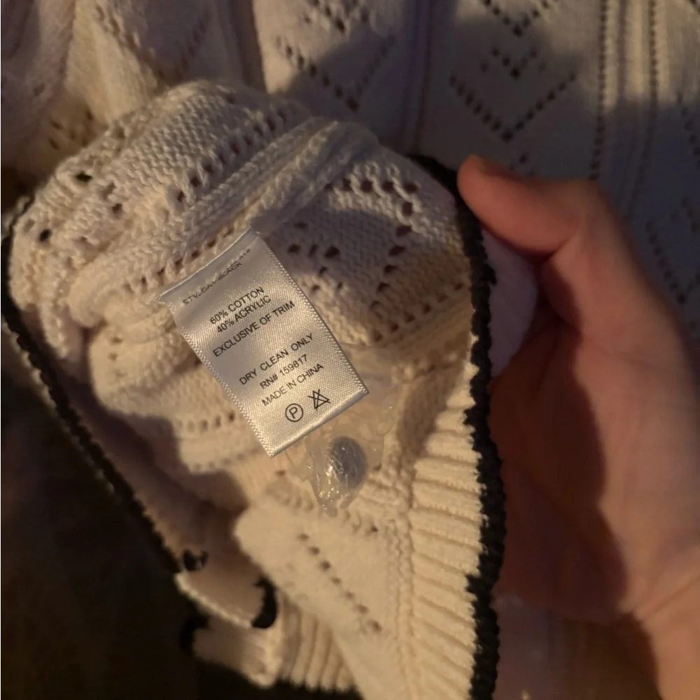 Altar'd State Cece Delicate Bow Cardigan in Ivory and Black Girly Cotton Blend - Picture 8 of 8